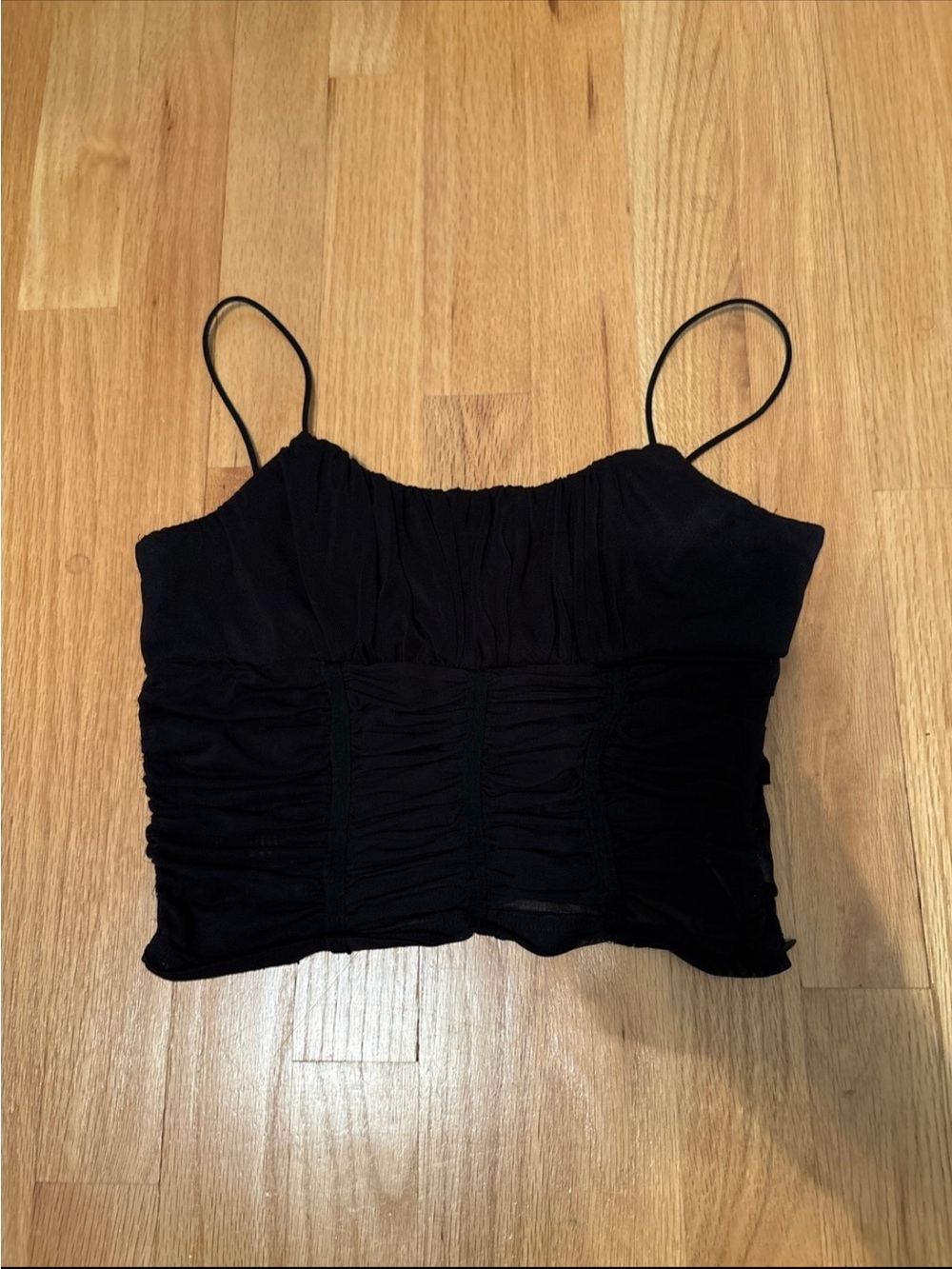 Princess Polly Black Ruched Spaghetti-Strap Cami Top